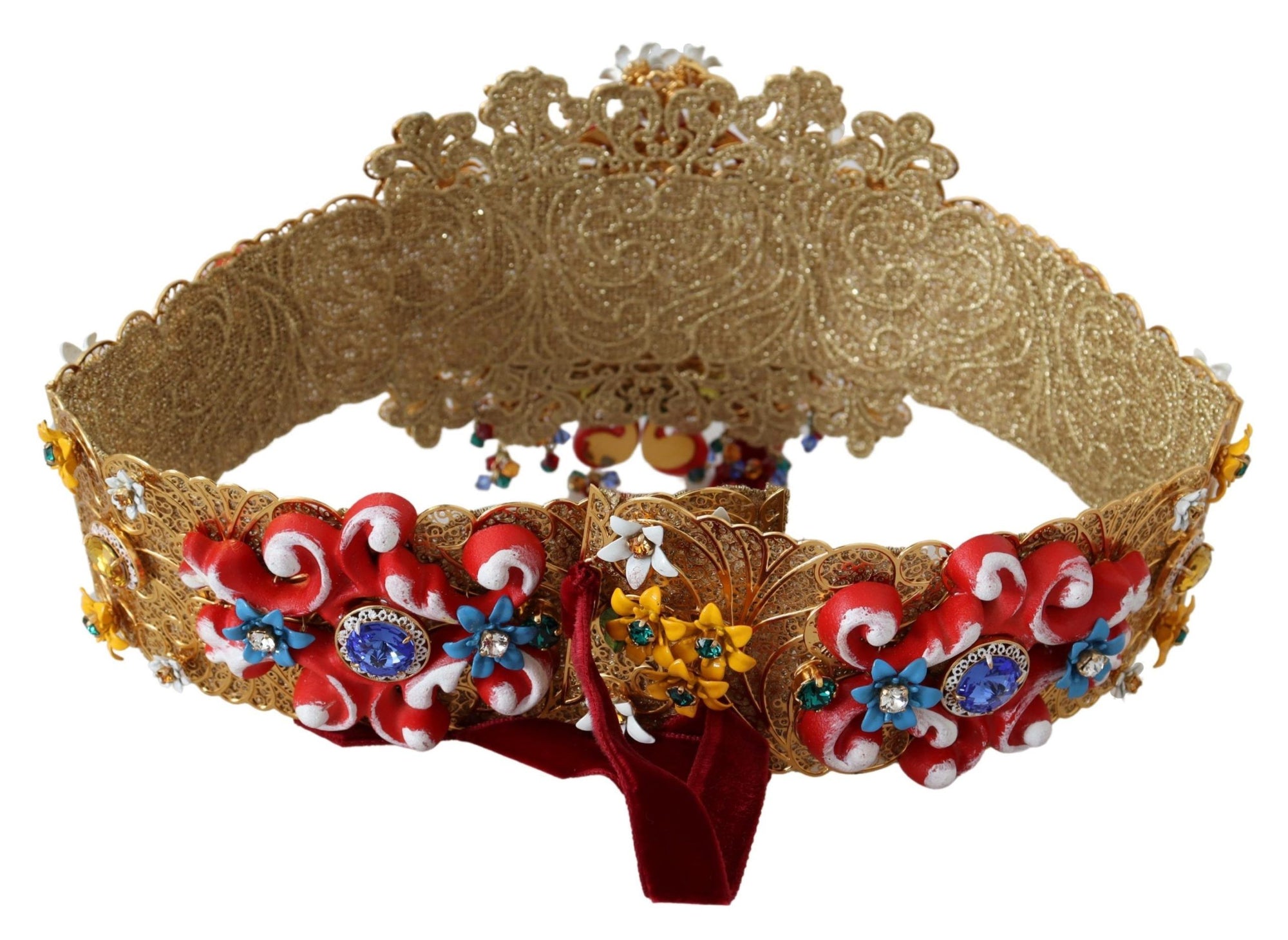 Dolce & Gabbana Embellished Floral Crystal Wide Waist Carretto Belt - Maison Luxe