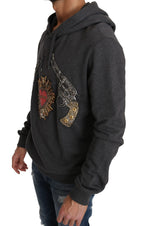 Dolce & Gabbana Gray Hooded Red Crystal Heart Gun Sweater