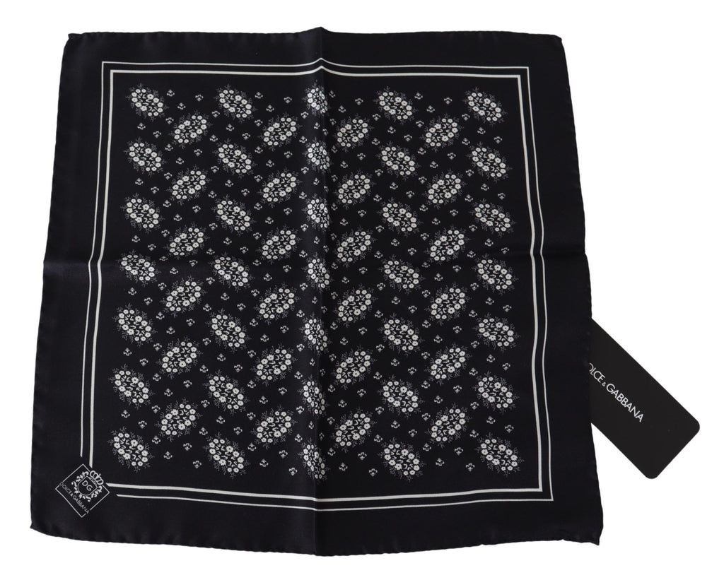 Dolce & Gabbana Black Patterned Square Scarf  Silk  Handkerchief - Maison Luxe