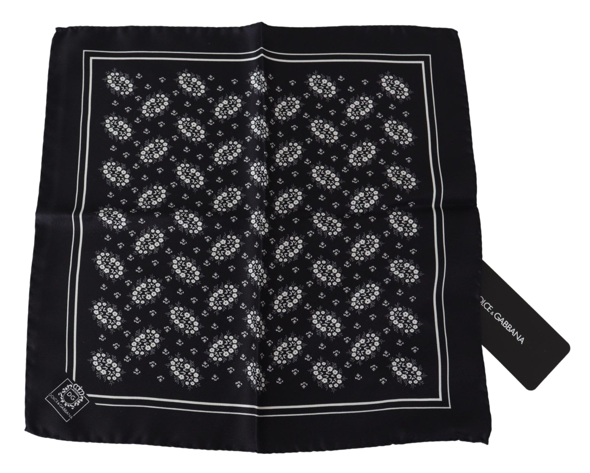 Dolce & Gabbana Black Patterned Square Scarf  Silk  Handkerchief - Maison Luxe