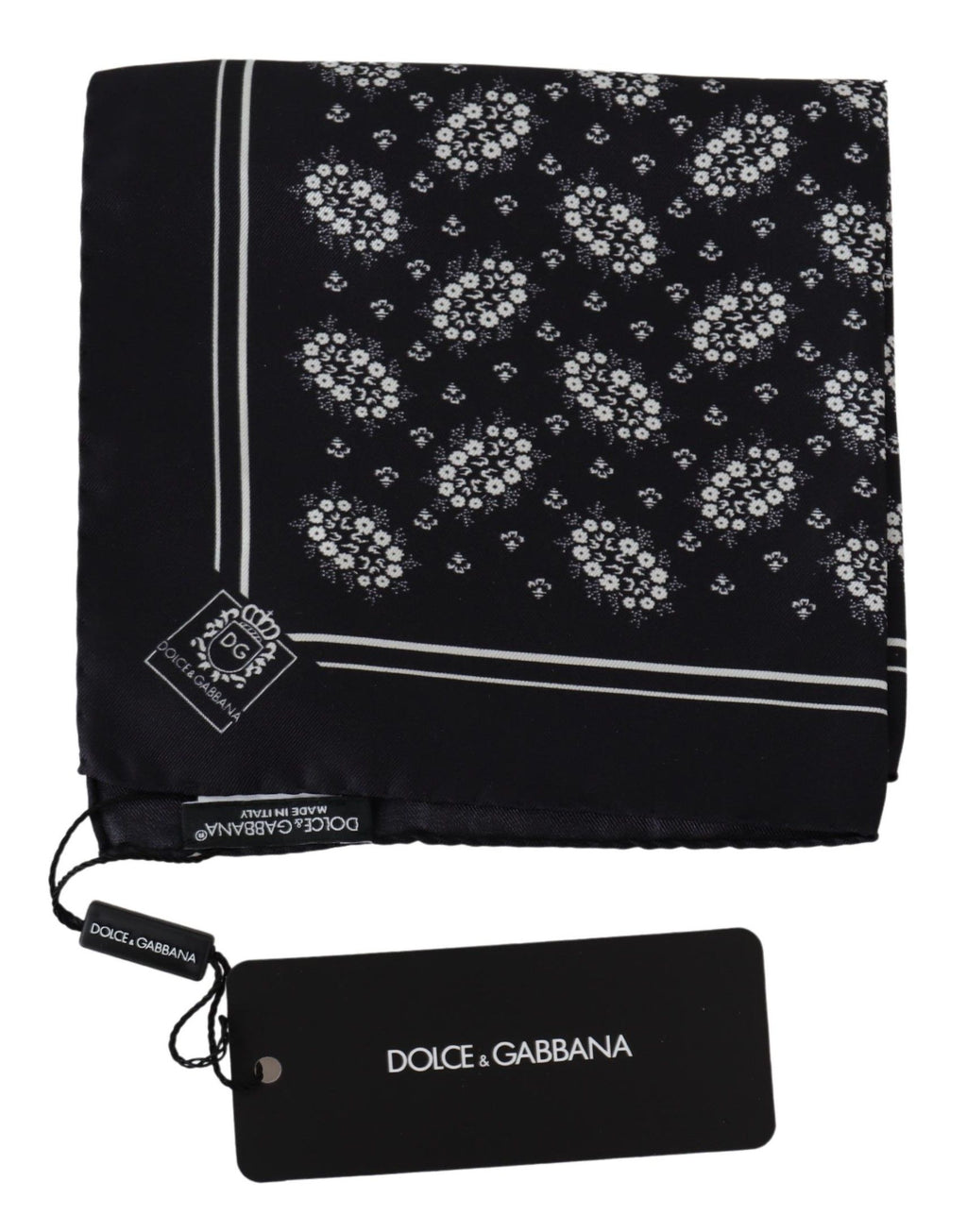 Dolce & Gabbana Black Patterned Square Scarf  Silk  Handkerchief - Maison Luxe
