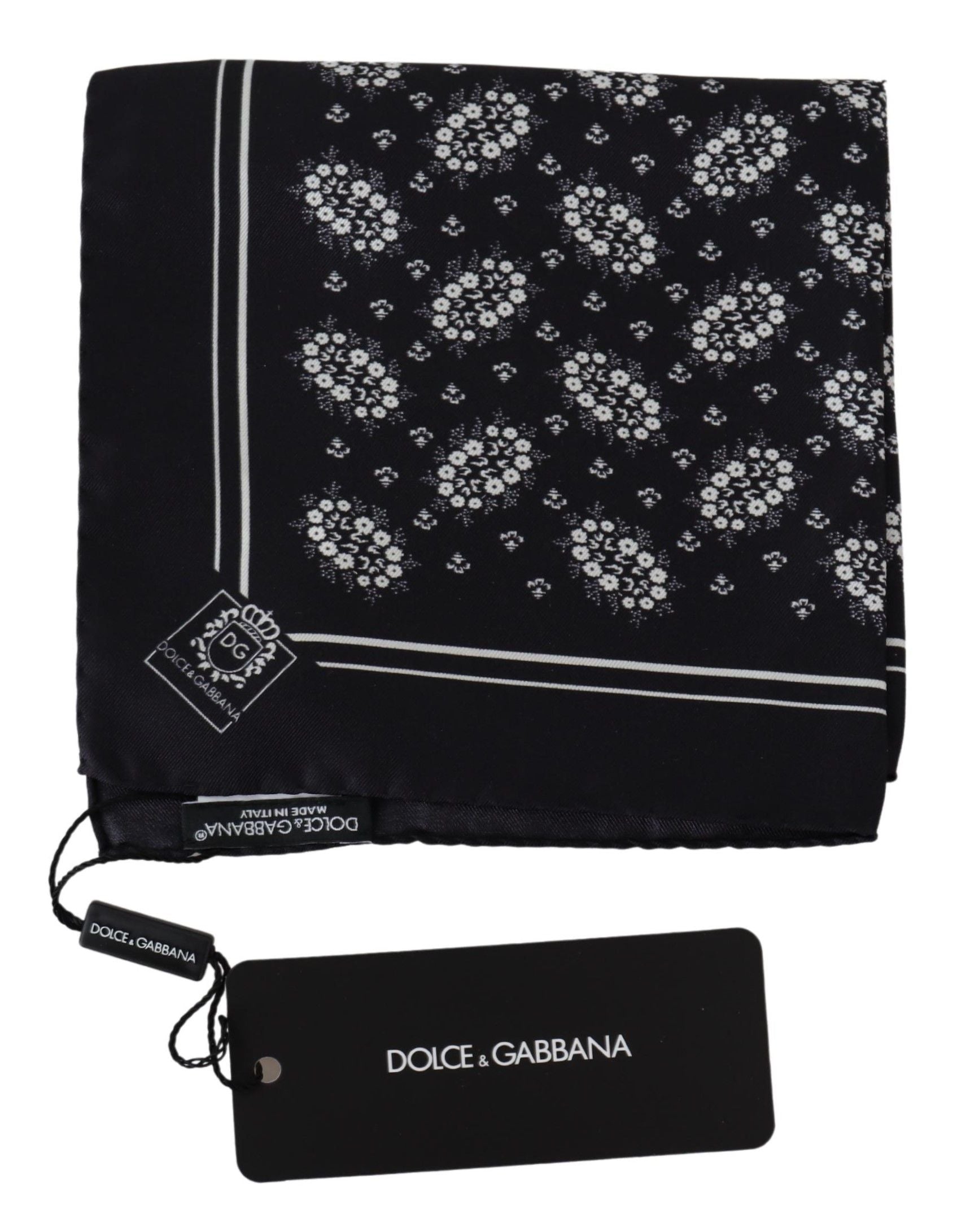 Dolce & Gabbana Black Patterned Square Scarf  Silk  Handkerchief - Maison Luxe