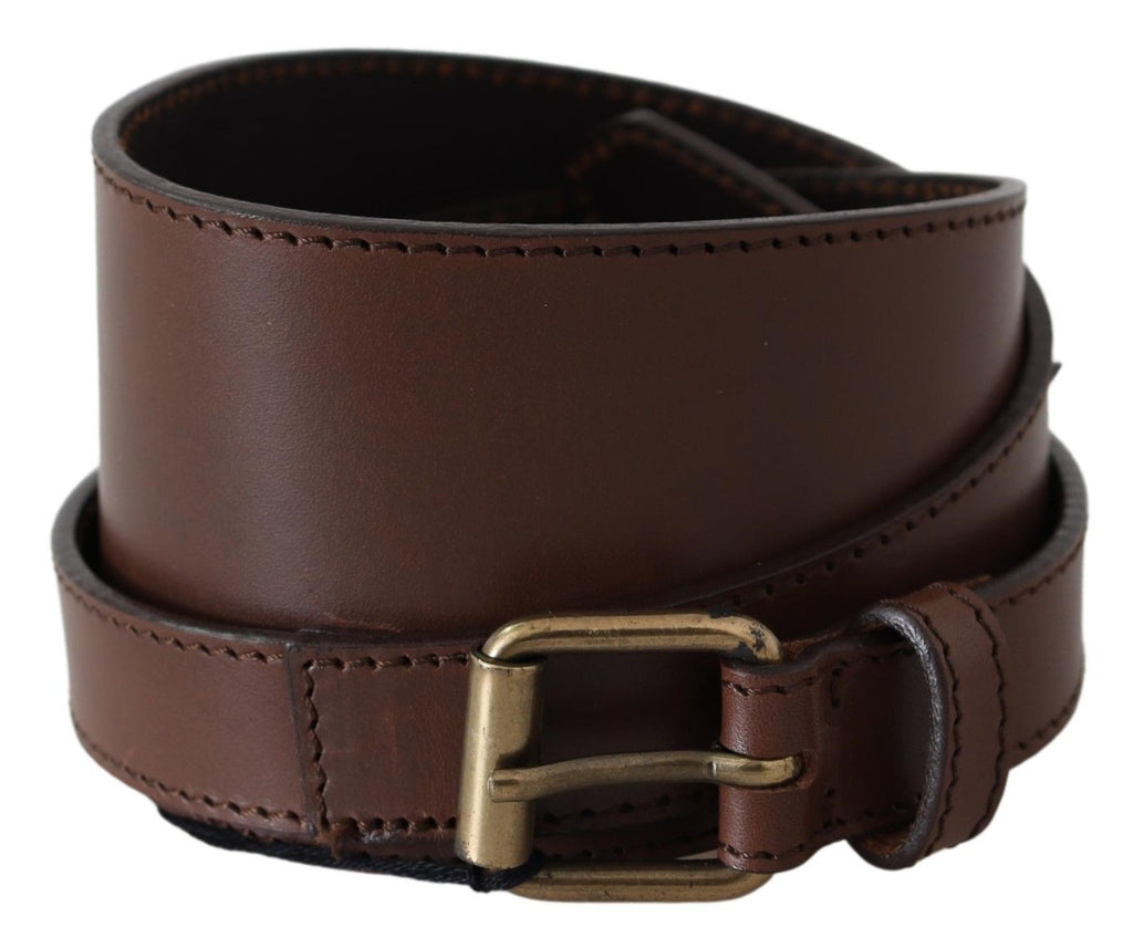 PLEIN SUD Brown Wide Leather Rustic Gold Metal Buckle Dark - Maison Luxe
