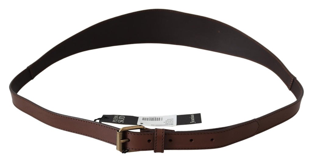 PLEIN SUD Brown Wide Leather Rustic Gold Metal Buckle Dark - Maison Luxe
