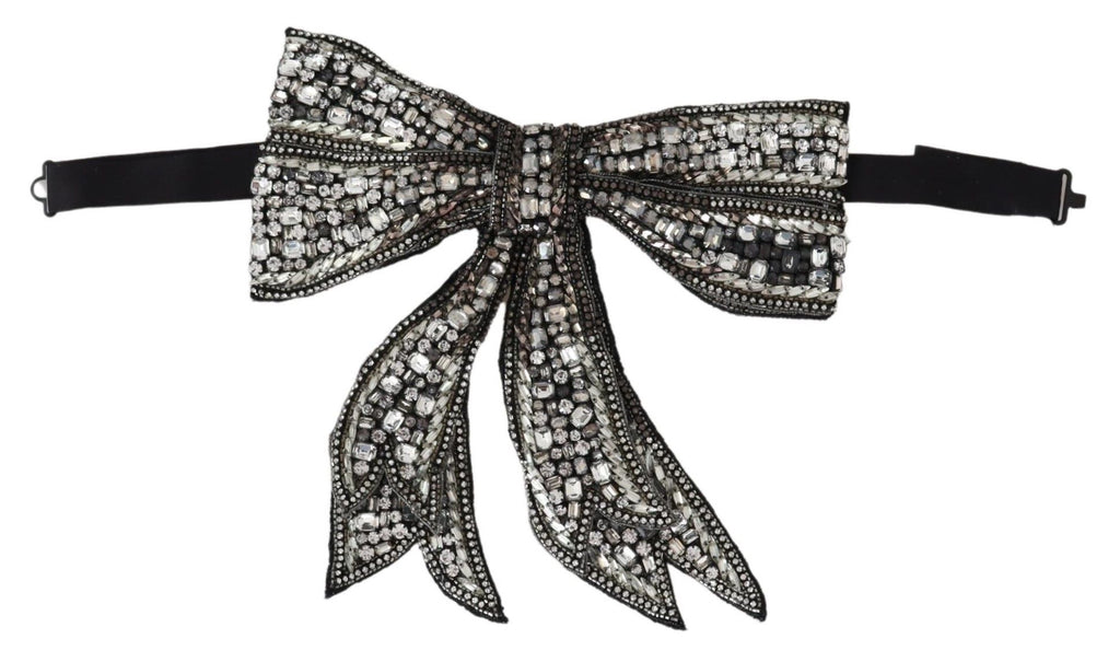 Dolce & Gabbana Silver Crystal Beaded Sequined Catwalk Necklace Bowtie - Maison Luxe