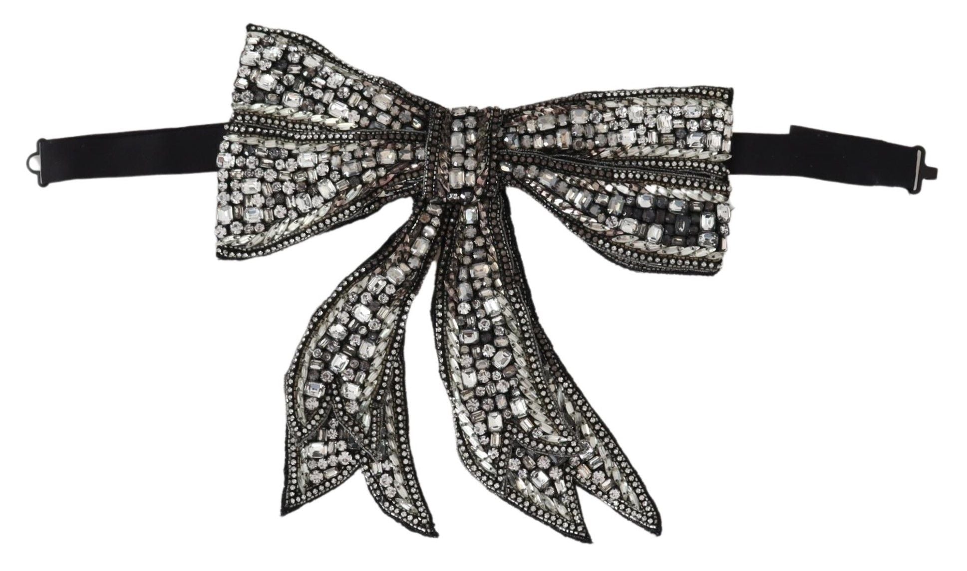 Dolce & Gabbana Silver Crystal Beaded Sequined Catwalk Necklace Bowtie - Maison Luxe