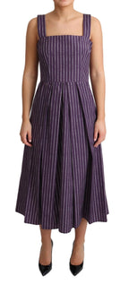 Dolce & Gabbana Purple Striped Cotton A-Line Stretch Dress