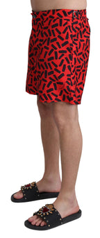 Dolce & Gabbana Red Patterned Beachwear Shorts Swimwear
