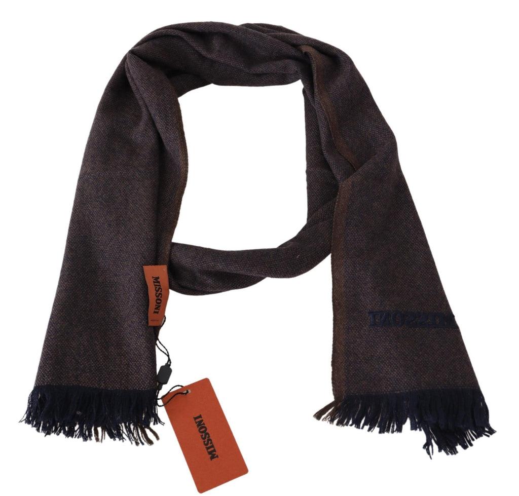 Missoni Brown 100% Cashmere Unisex Neck Wrap Fringes Scarf - Maison Luxe