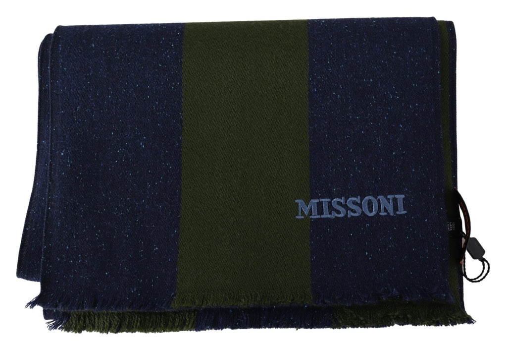 Missoni Green Striped Wool Unisex Neck Wrap Shawl Blue - Maison Luxe