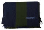 Missoni Green Striped Wool Unisex Neck Wrap Shawl Blue - Maison Luxe