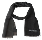 Missoni Gray Wool Unisex Neck Wrap Shawl Fringes Logo Scarf - Maison Luxe