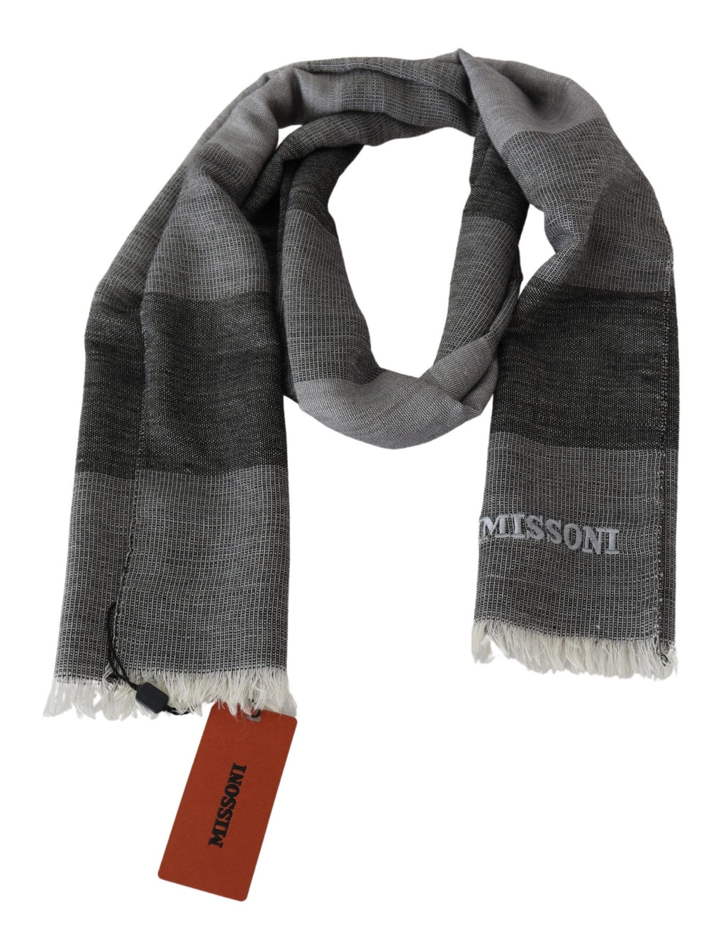 Missoni Gray Striped Wool Unisex Neck Wrap Fringes Scarf - Maison Luxe