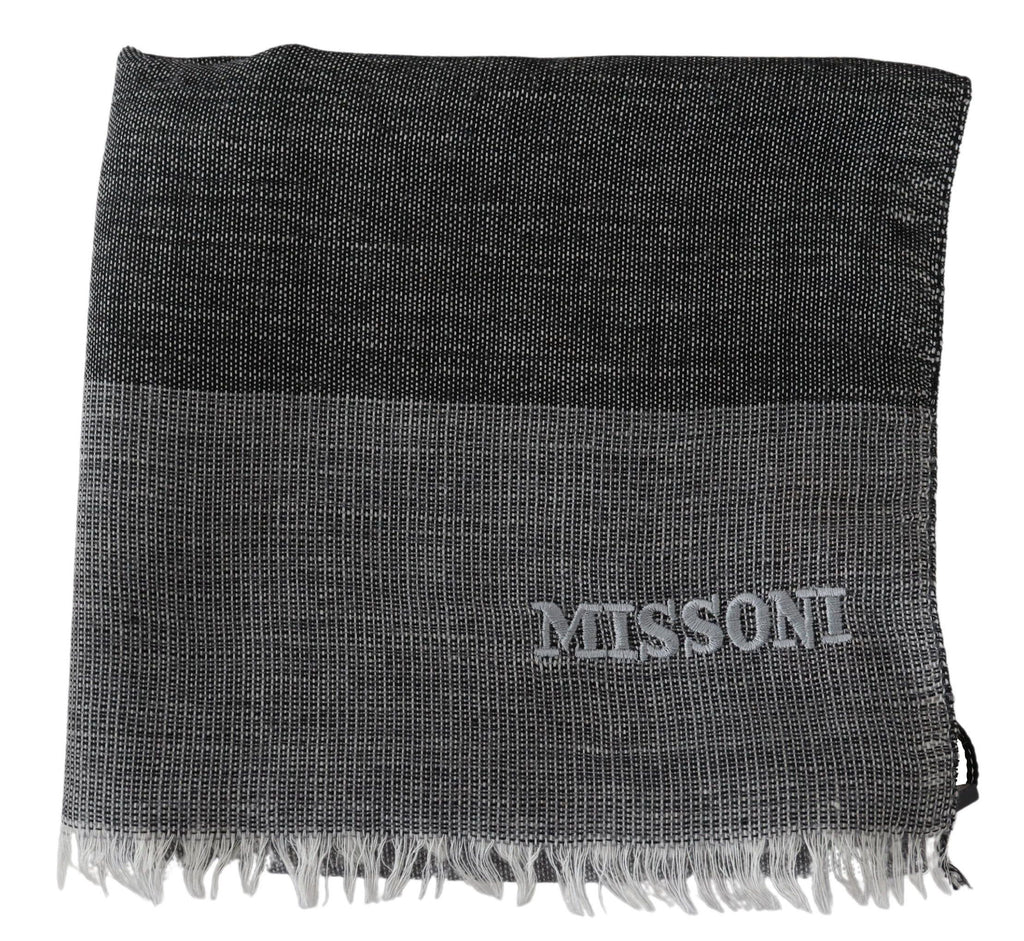 Missoni Gray Striped Wool Unisex Neck Wrap Fringes Scarf - Maison Luxe