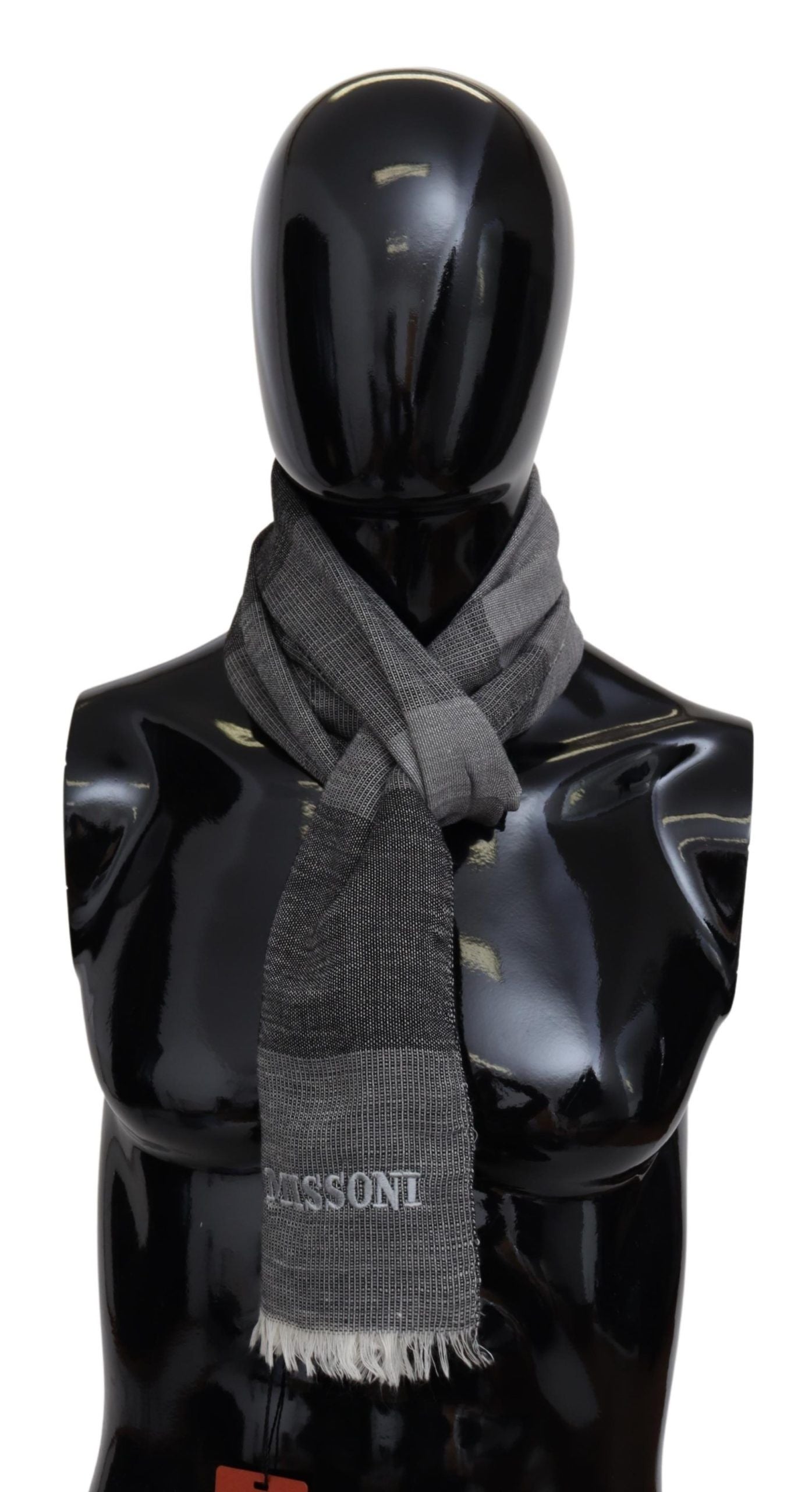 Missoni Gray Striped Wool Unisex Neck Wrap Fringes Scarf - Maison Luxe