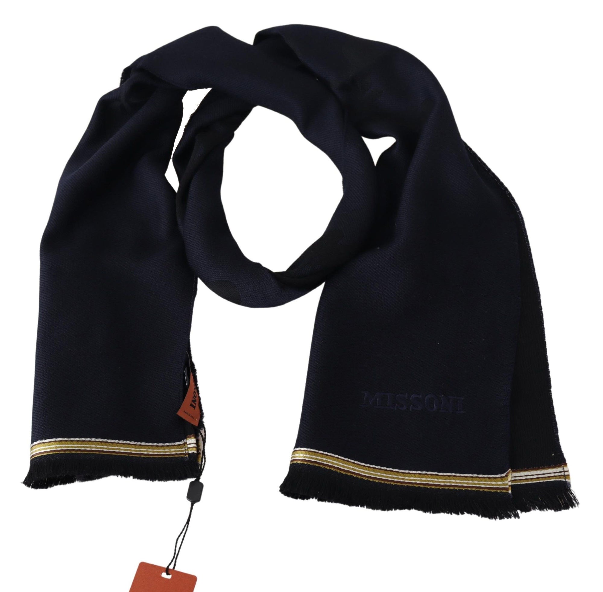 Missoni Black 100% Wool Unisex Neck Wrap Fringes Scarf - Maison Luxe