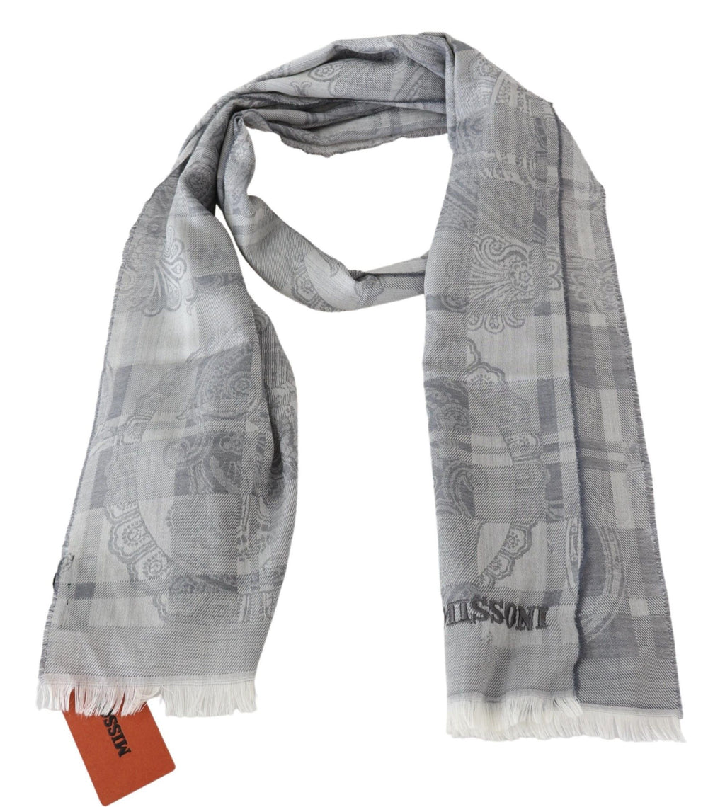 Missoni Gray Floral Wool Unisex Neck Wrap Fringes Scarf - Maison Luxe