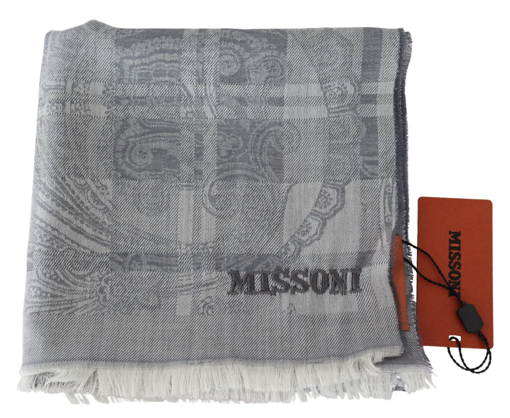 Missoni Gray Floral Wool Unisex Neck Wrap Fringes Scarf - Maison Luxe