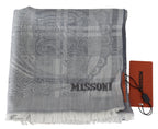 Missoni Gray Floral Wool Unisex Neck Wrap Fringes Scarf - Maison Luxe