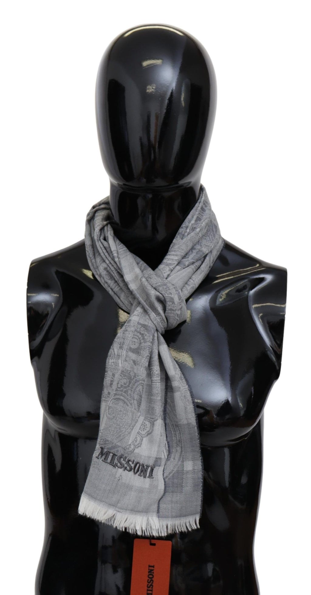 Missoni Gray Floral Wool Unisex Neck Wrap Fringes Scarf - Maison Luxe