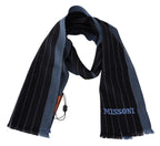Missoni Black Blue Striped Wool Unisex Wrap scarf - Maison Luxe