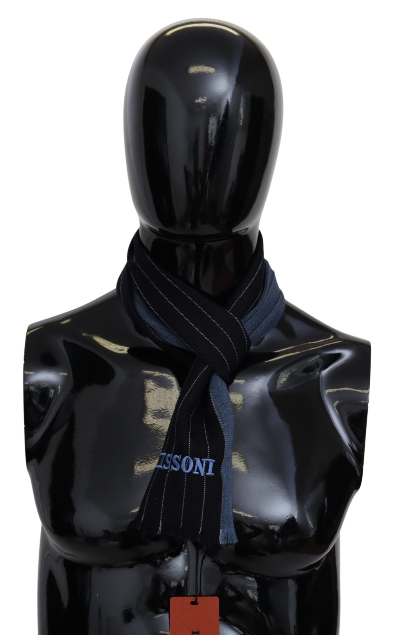 Missoni Black Blue Striped Wool Unisex Wrap scarf - Maison Luxe