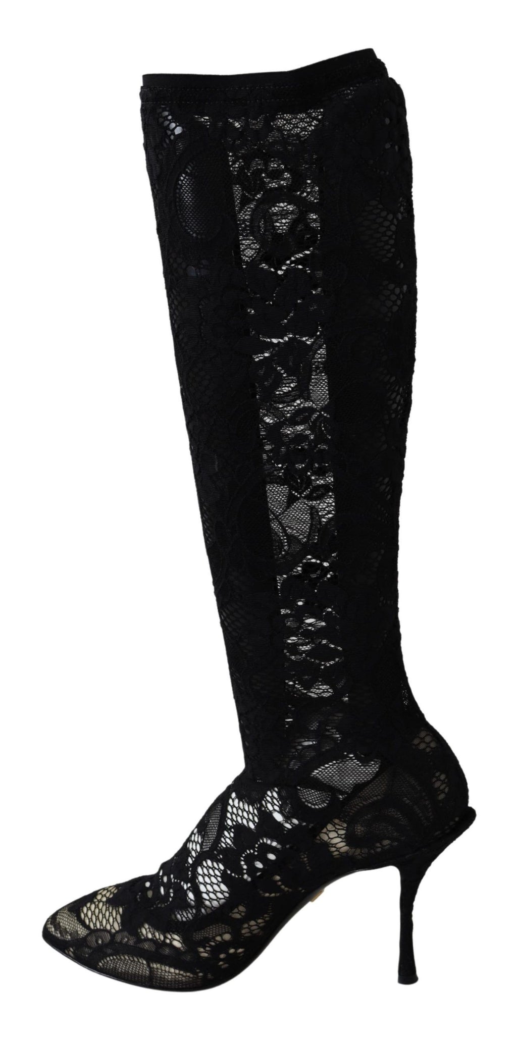 Dolce & Gabbana Black Taormina Lace Socks Boots Shoes Pumps