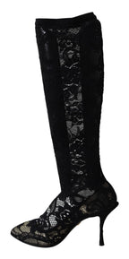Dolce & Gabbana Black Taormina Lace Socks Boots Shoes Pumps