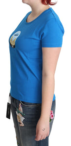 Moschino Blue Printed Cotton Short Sleeves Tops T-shirt