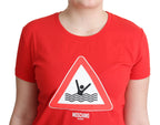 Moschino Red Cotton Swim Graphic Triangle Print  T-shirt