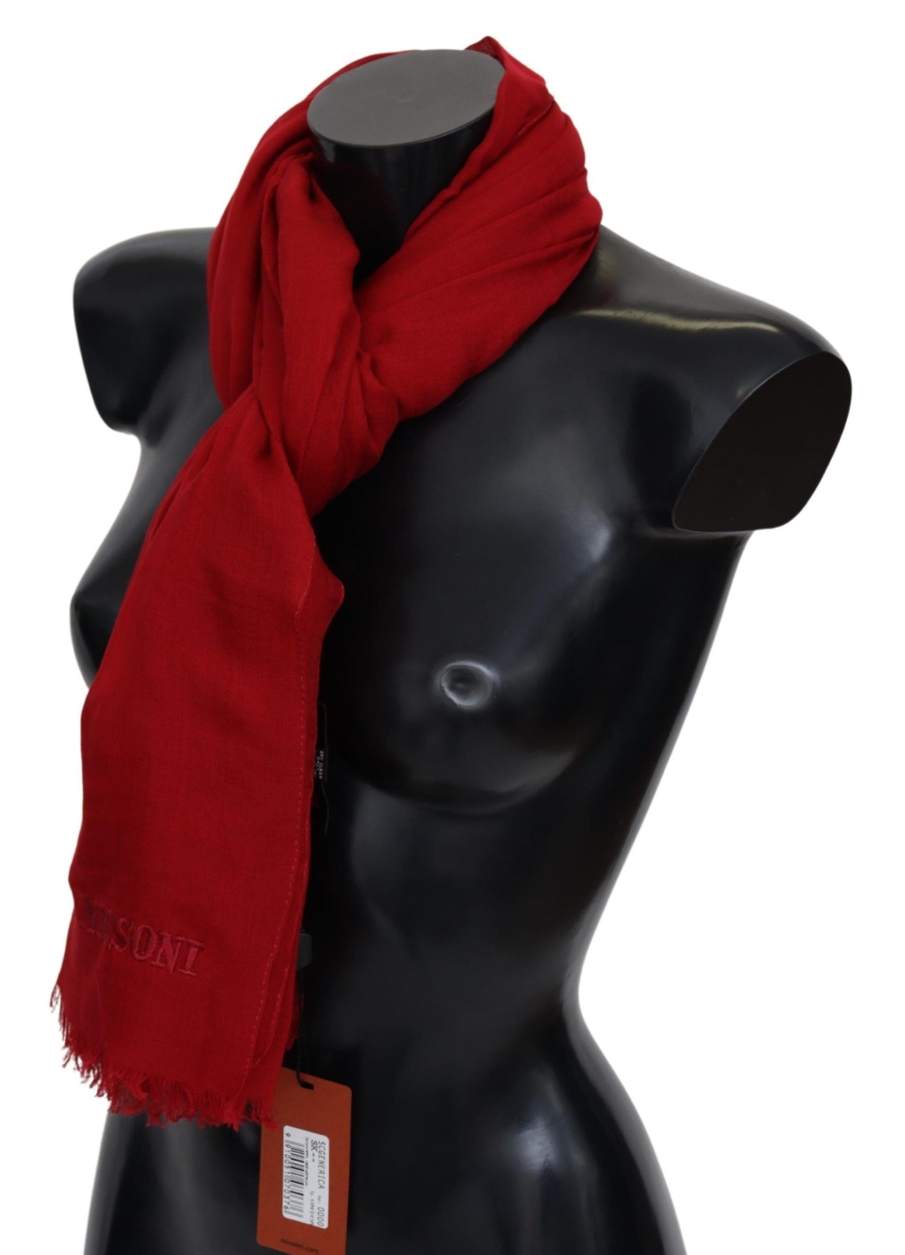Missoni Red Cashmere Unisex Neck Wrap Fringes Scarf - Maison Luxe
