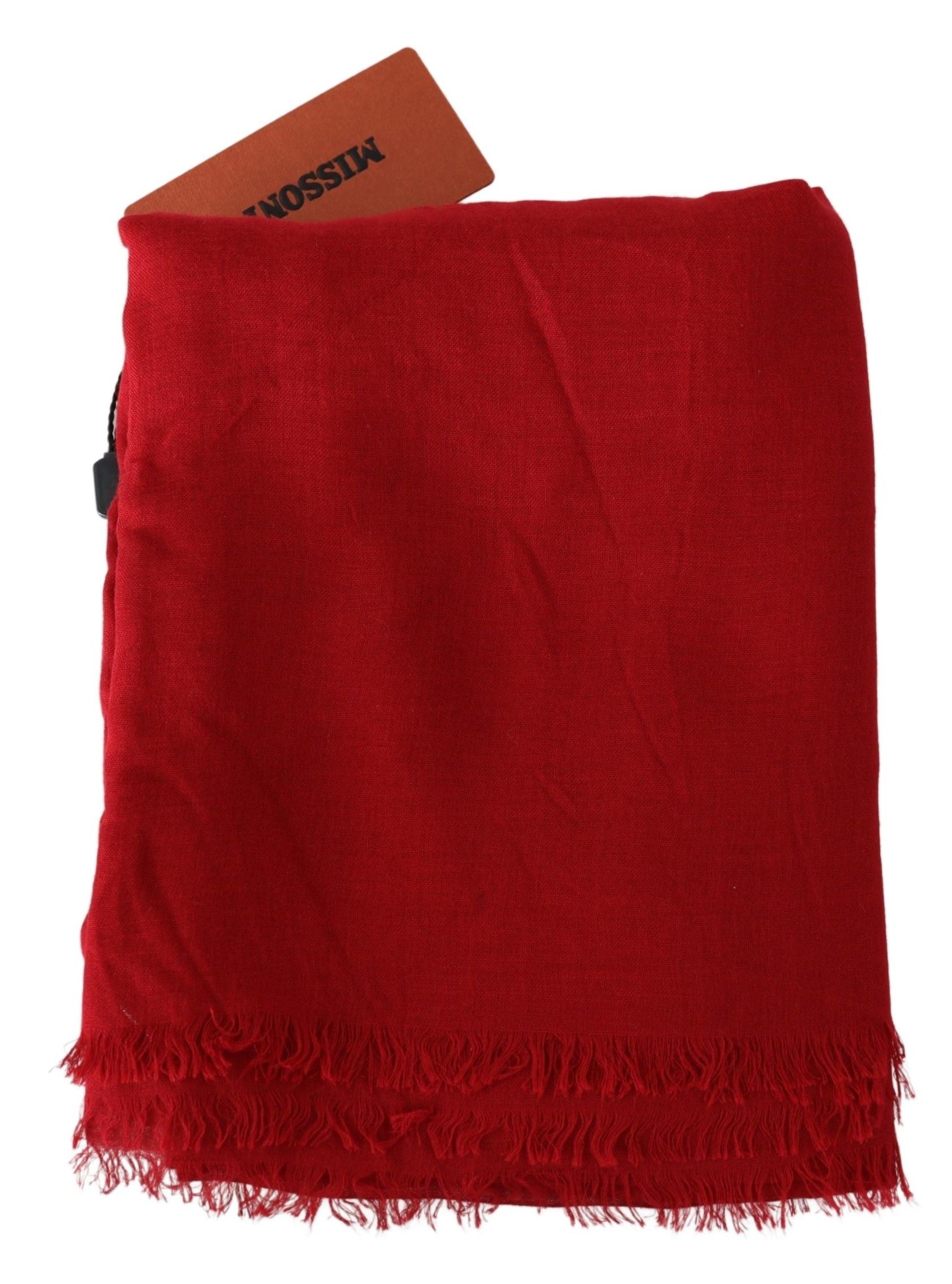 Missoni Red Cashmere Unisex Neck Wrap Fringes Scarf - Maison Luxe