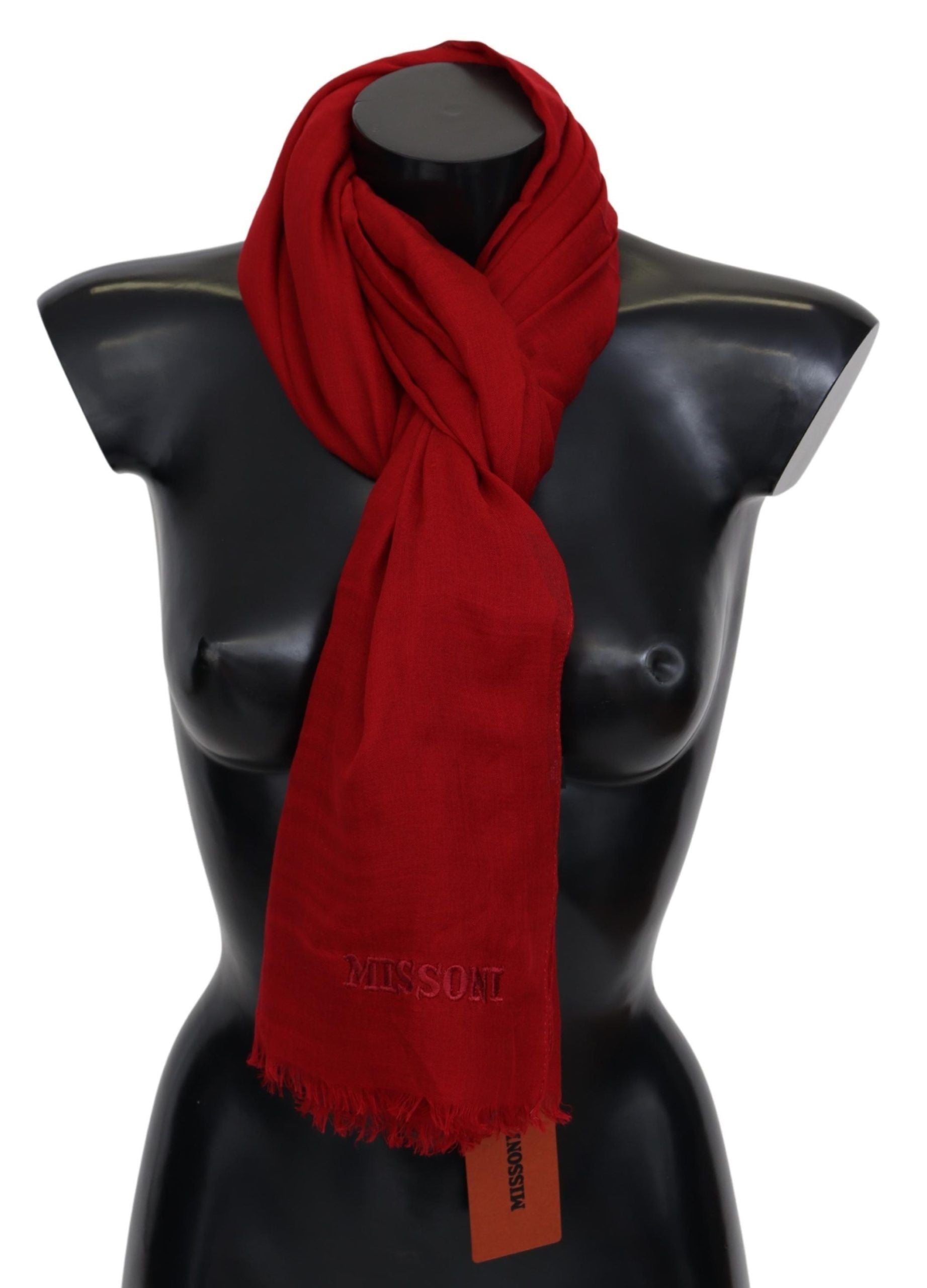 Missoni Red Cashmere Unisex Neck Wrap Fringes Scarf - Maison Luxe