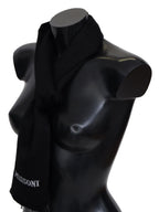 Missoni Black 100% Wool Unisex Neck Wrap Fringes Logo Scarf - Maison Luxe