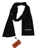 Missoni Black 100% Wool Unisex Neck Wrap Fringes Logo Scarf - Maison Luxe