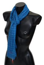 Missoni Blue Checkered Cashmere Unisex Wrap Fringes Scarf - Maison Luxe