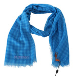 Missoni Blue Checkered Cashmere Unisex Wrap Fringes Scarf - Maison Luxe