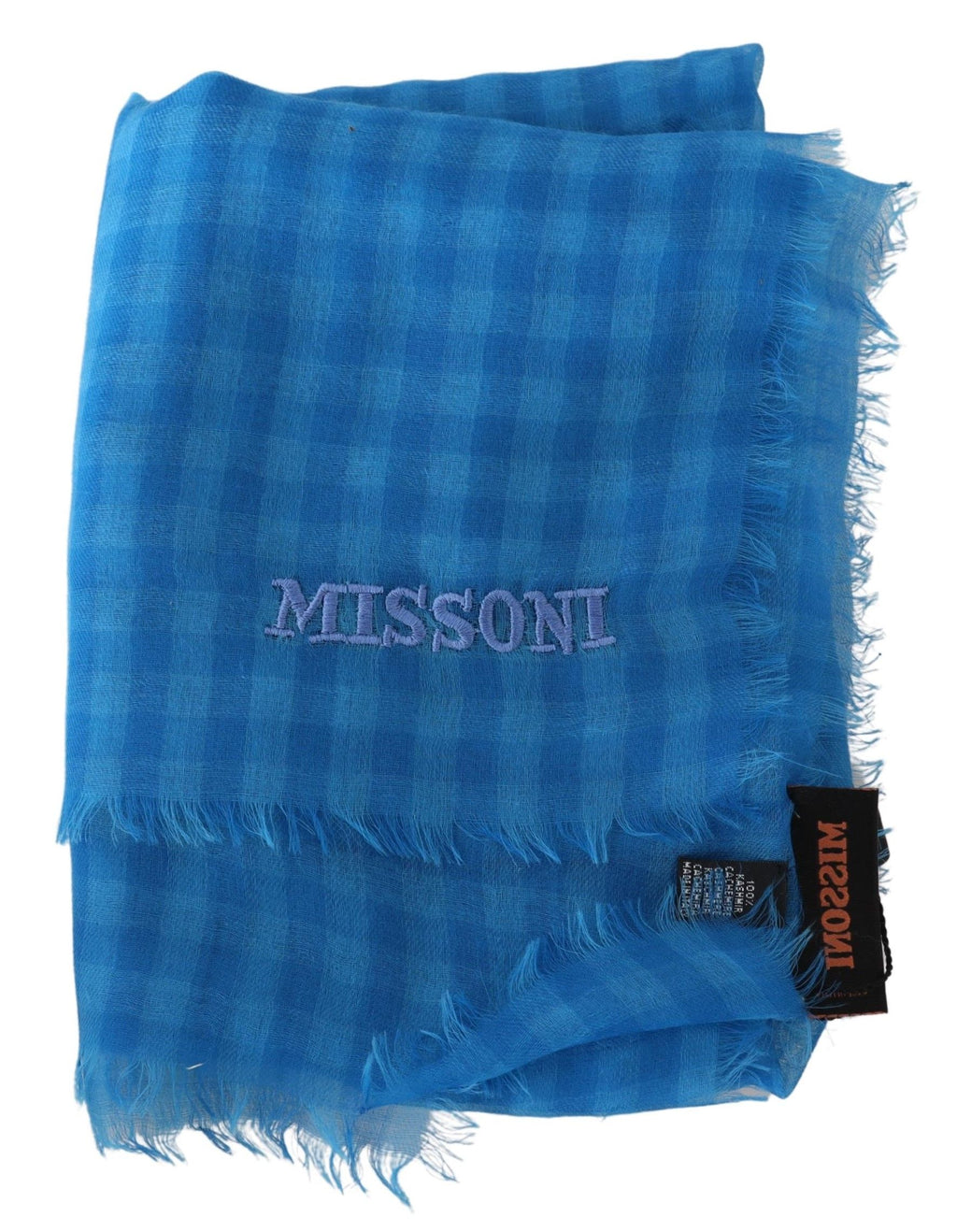 Missoni Blue Checkered Cashmere Unisex Wrap Fringes Scarf - Maison Luxe