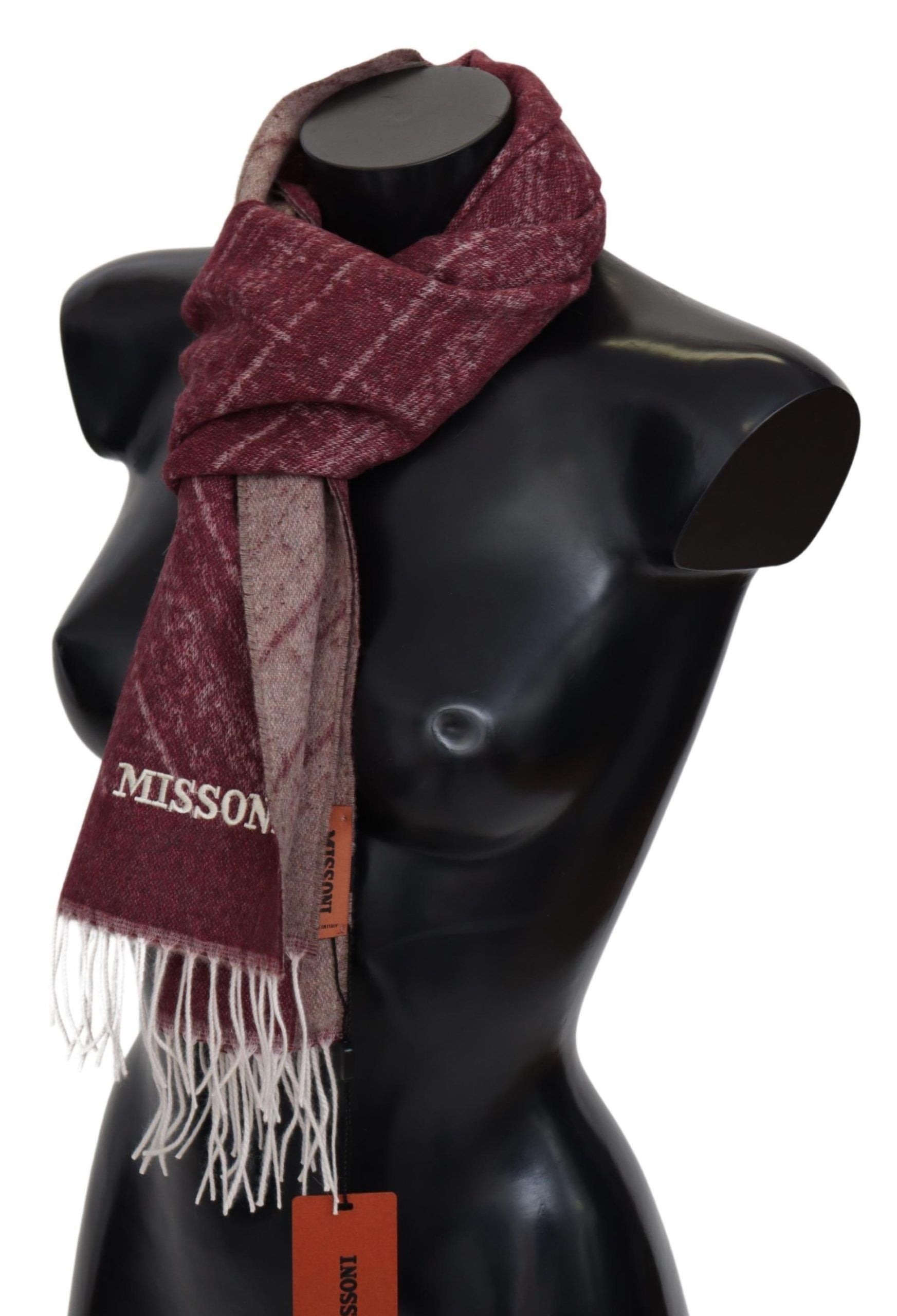Missoni Maroon 100% Cashmere Unisex Neck Wrap Fringes Scarf - Maison Luxe
