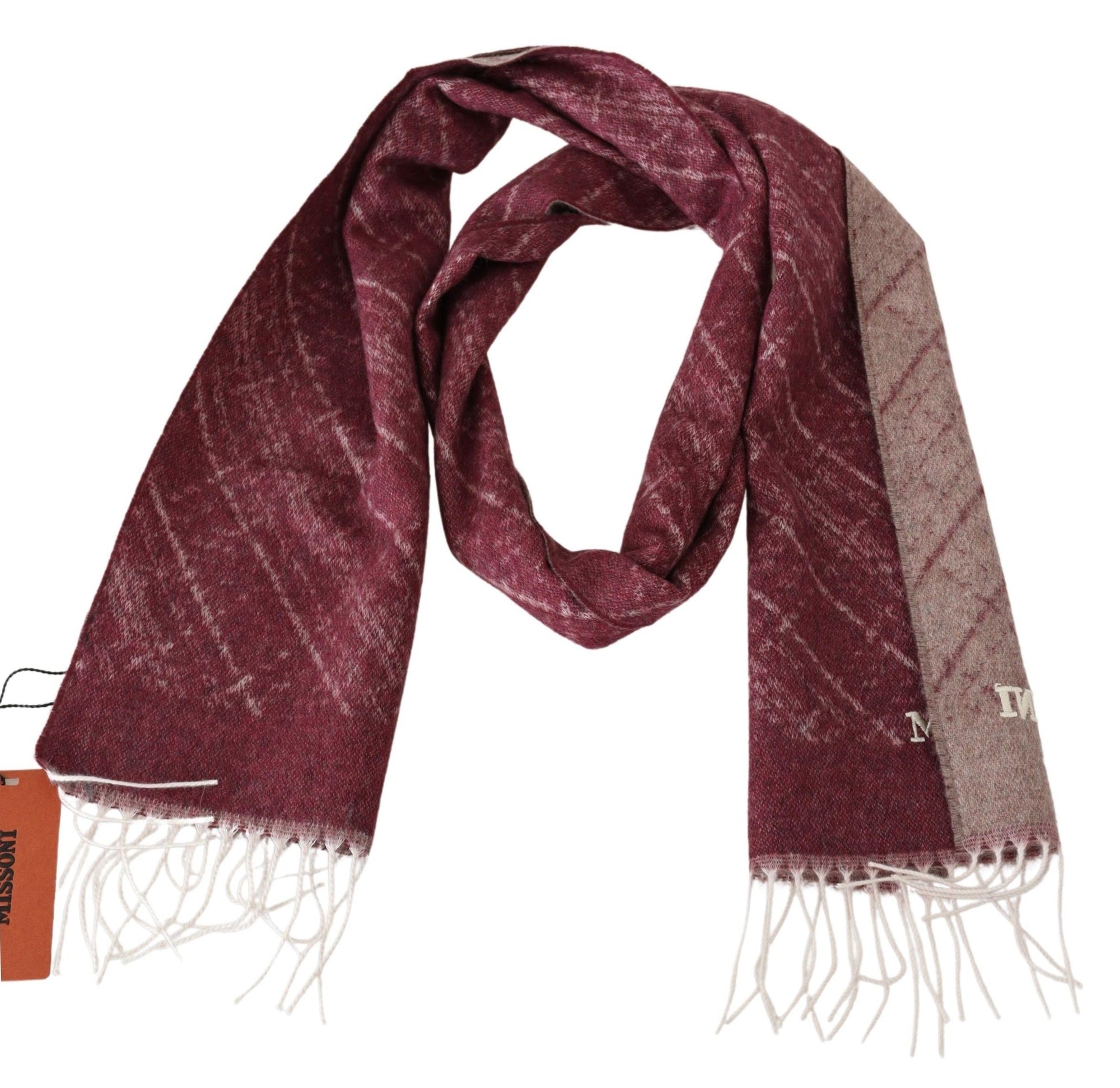 Missoni Maroon 100% Cashmere Unisex Neck Wrap Fringes Scarf - Maison Luxe