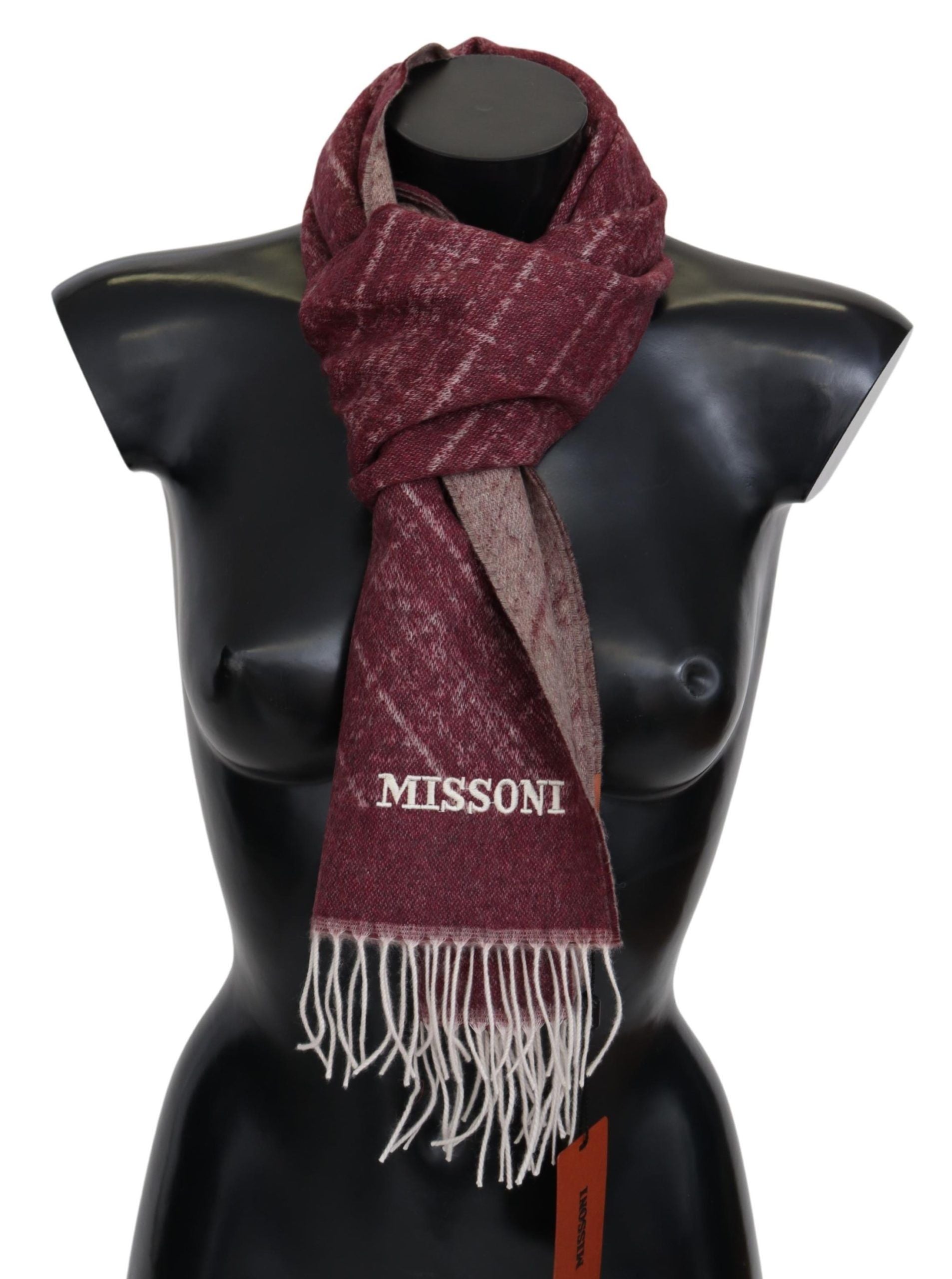 Missoni Maroon 100% Cashmere Unisex Neck Wrap Fringes Scarf - Maison Luxe