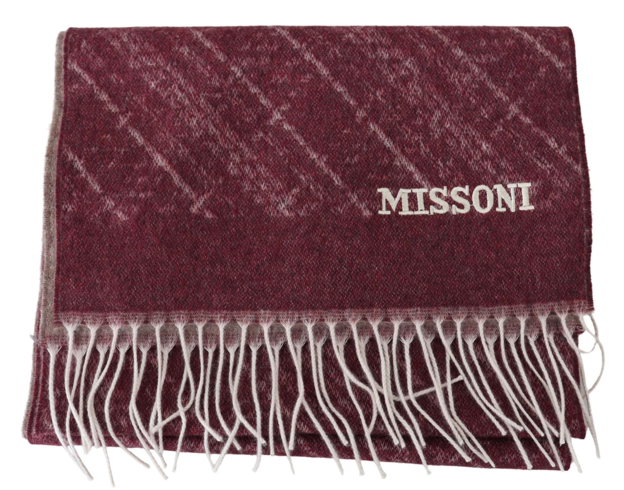 Missoni Maroon 100% Cashmere Unisex Neck Wrap Fringes Scarf - Maison Luxe
