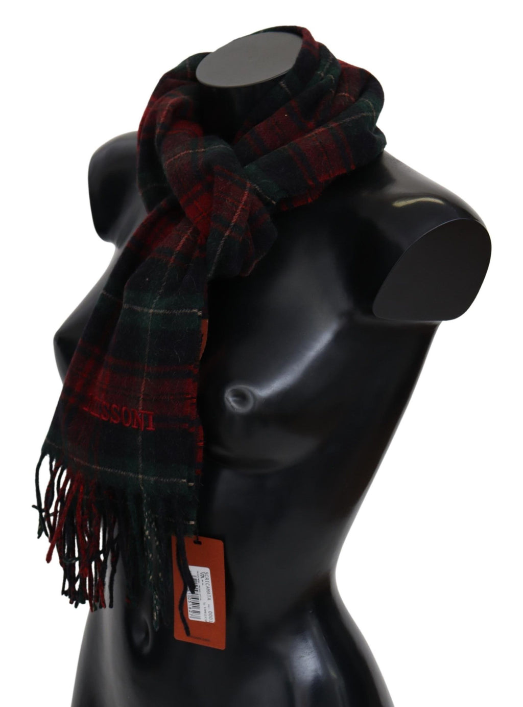 Missoni Black Red Check Wool Unisex Neck Wrap Fringes Scarf - Maison Luxe