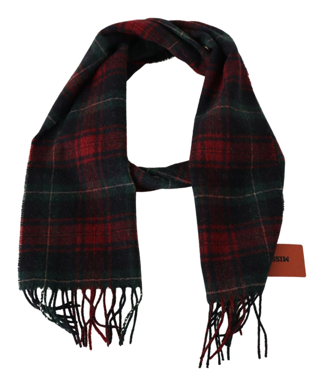 Missoni Black Red Check Wool Unisex Neck Wrap Fringes Scarf - Maison Luxe