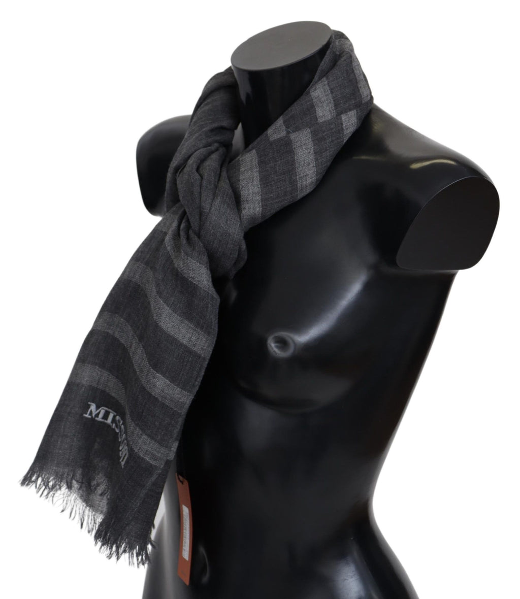 Missoni Gray Striped Wool Unisex Neck Wrap Fringes Scarf - Maison Luxe