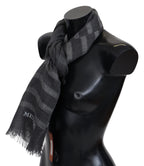 Missoni Gray Striped Wool Unisex Neck Wrap Fringes Scarf - Maison Luxe
