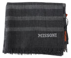 Missoni Gray Striped Wool Unisex Neck Wrap Fringes Scarf - Maison Luxe