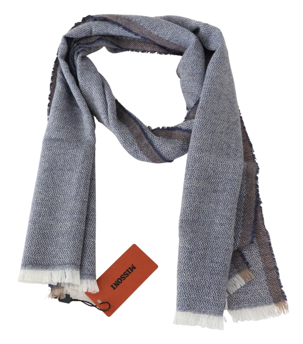 Missoni Gray Striped Wool Unisex Neck Wrap Fringes Scarf - Maison Luxe