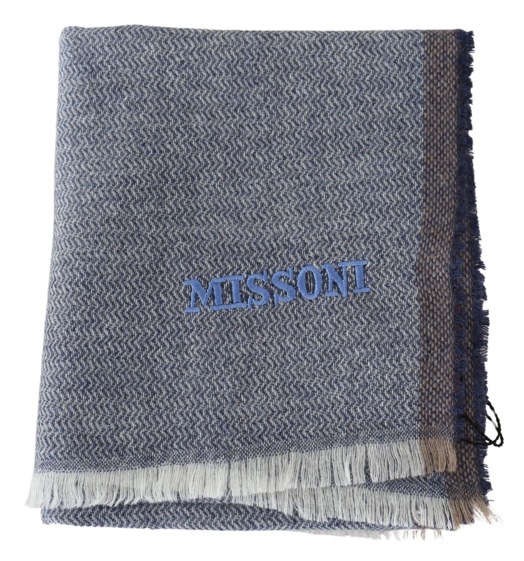 Missoni Gray Striped Wool Unisex Neck Wrap Fringes Scarf - Maison Luxe