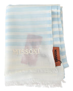 Missoni Blue White Lined Cashmere Unisex Wrap Scarf - Maison Luxe
